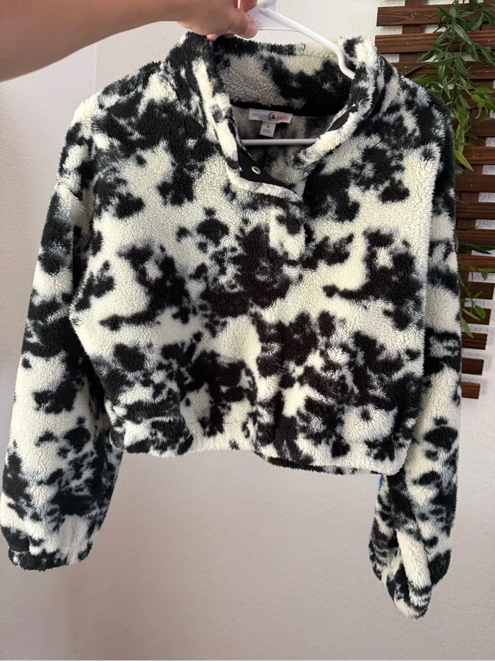 Kids Cow-Print Teddy Jacket — Black & White Cozy Pullover